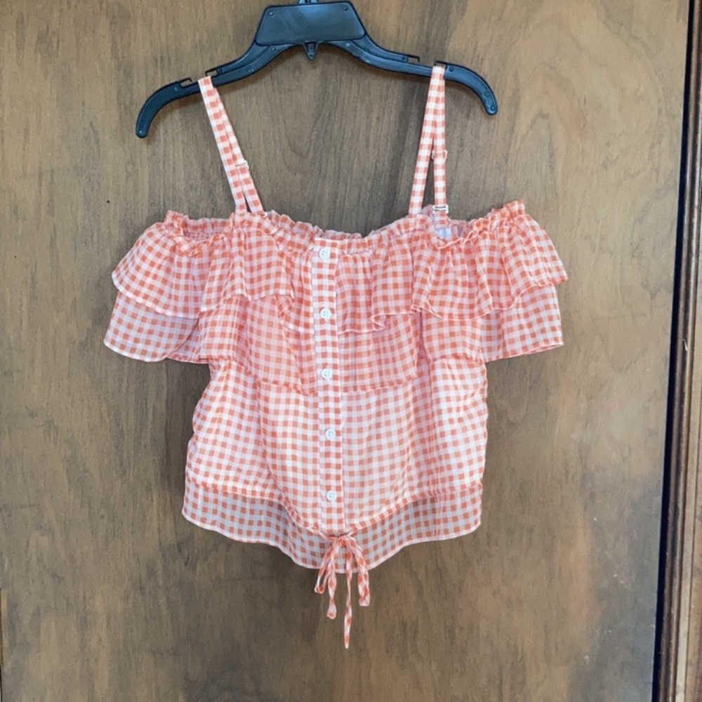 LC Lauren Conrad check print ruffle detail boho top S - Picture 17 of 17